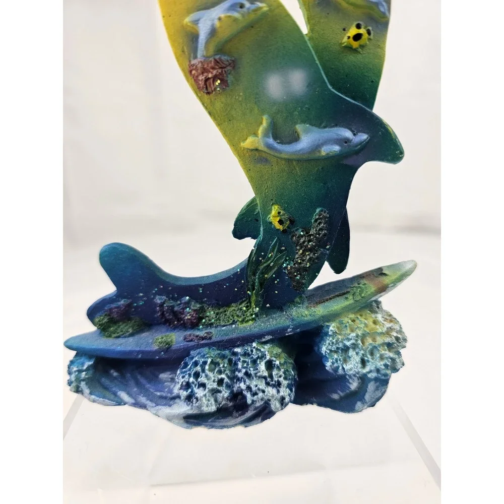 Dolphin Sculpture Ocean Sea Life Art Coastal Decor‎ Beachy Palm Tree